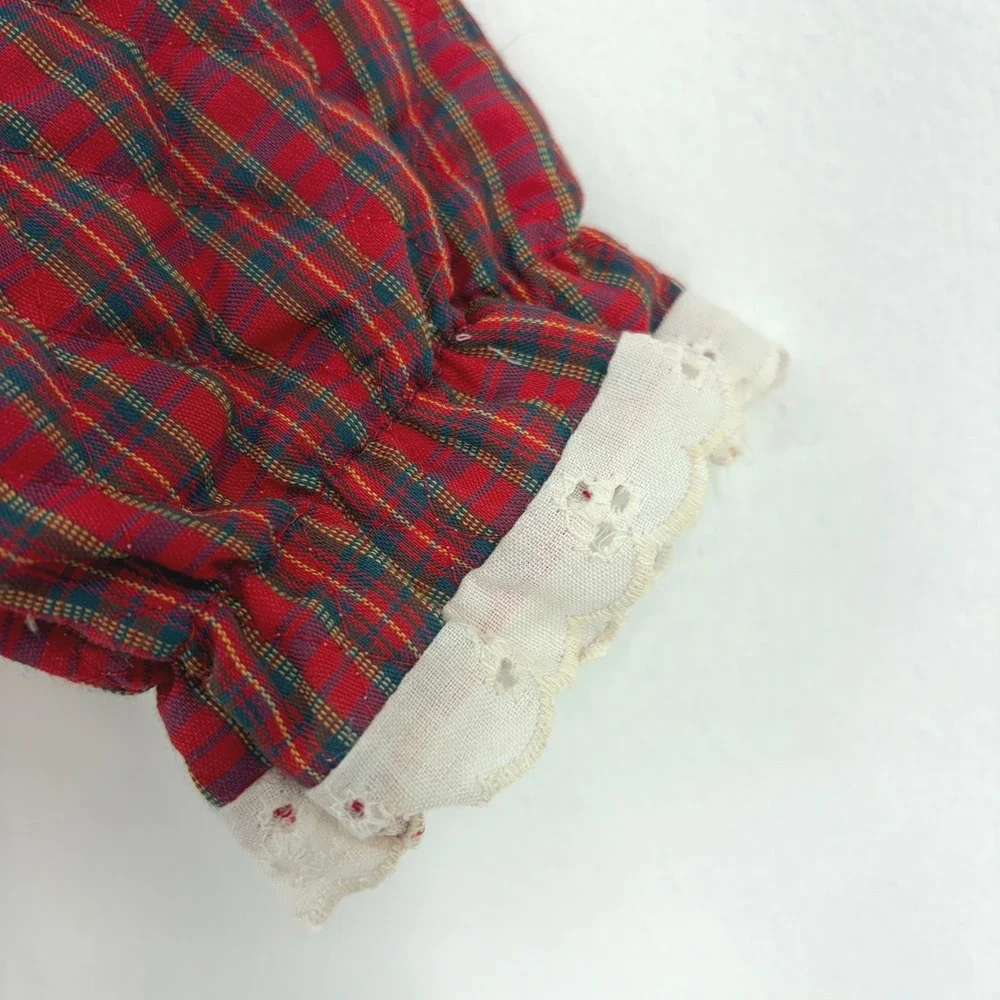 Vintage Doe-Spun Toddler Girls Red Plaid Quilted Hooded Jacket Lace Trim 24M